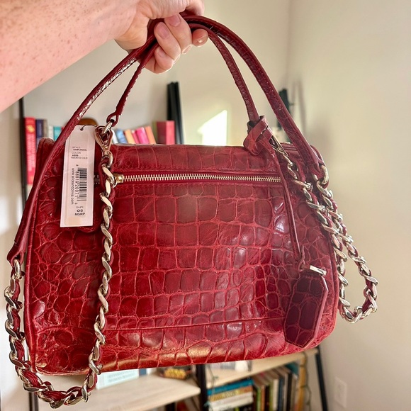 alice + olivia Alana Croc Embossed Leather Handle Bag - Picture 3 of 10